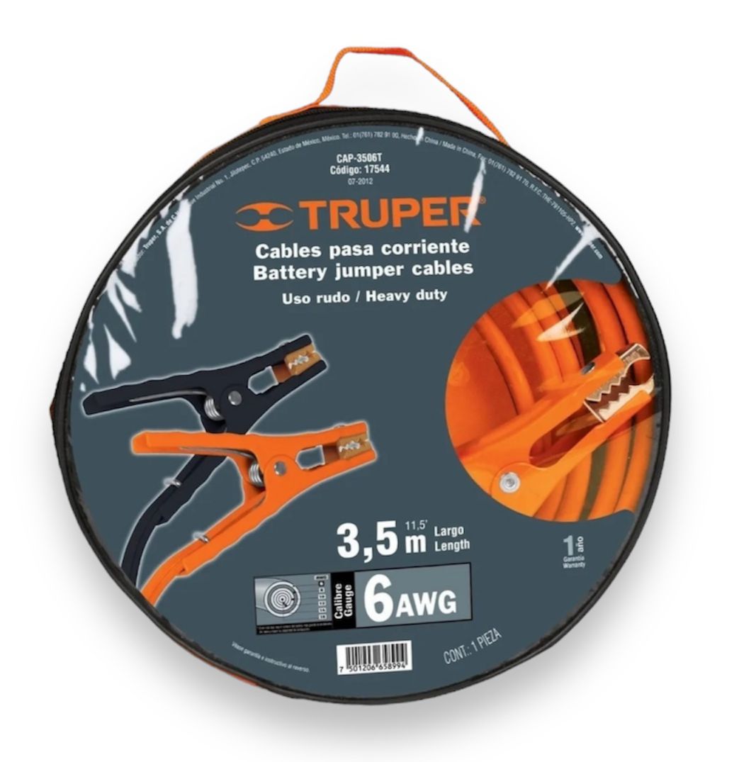 Cables Para Iniciar Batería Carro 3.5  Mtrs 6 Awg Truper Expert